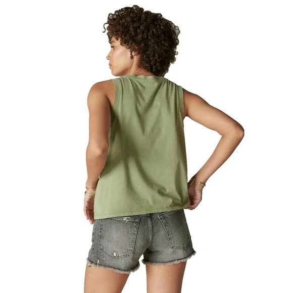 Lucky Brand Womens Oil Green Round Neck Ombre Hamsa Muscle Tank Top Size XL - Picture 4 of 8